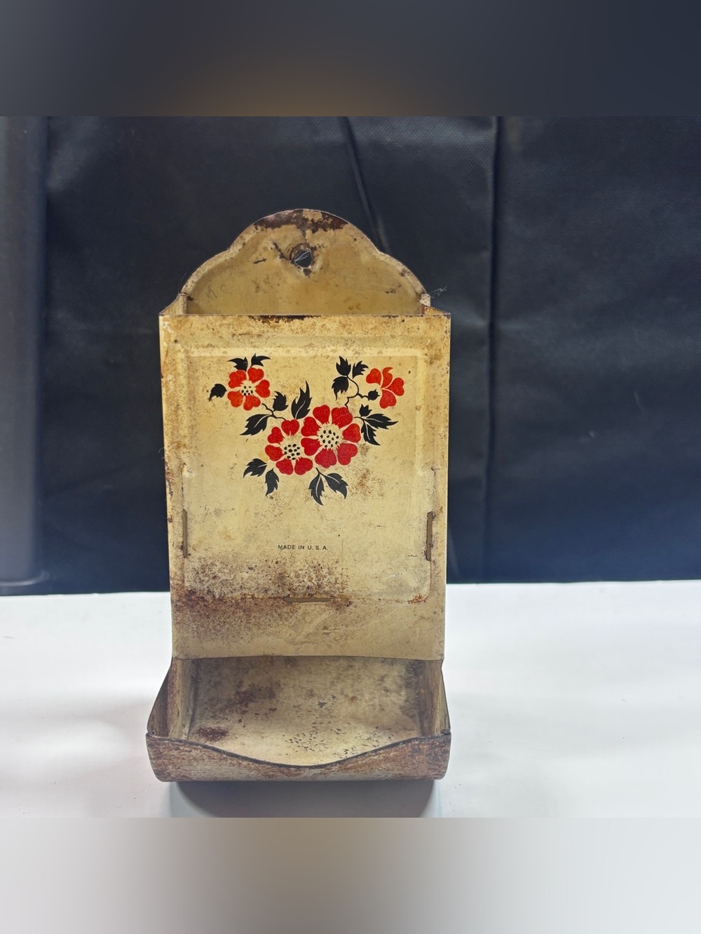 Vintage Metal Wall Mounted Matchbox Holder Country Rustic Cottage Grandma